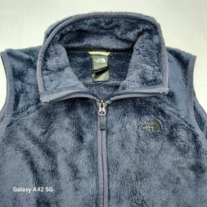 The North Face Womens SMALL P Fleece Vest Zip Up Navy Blue Pockets Logo